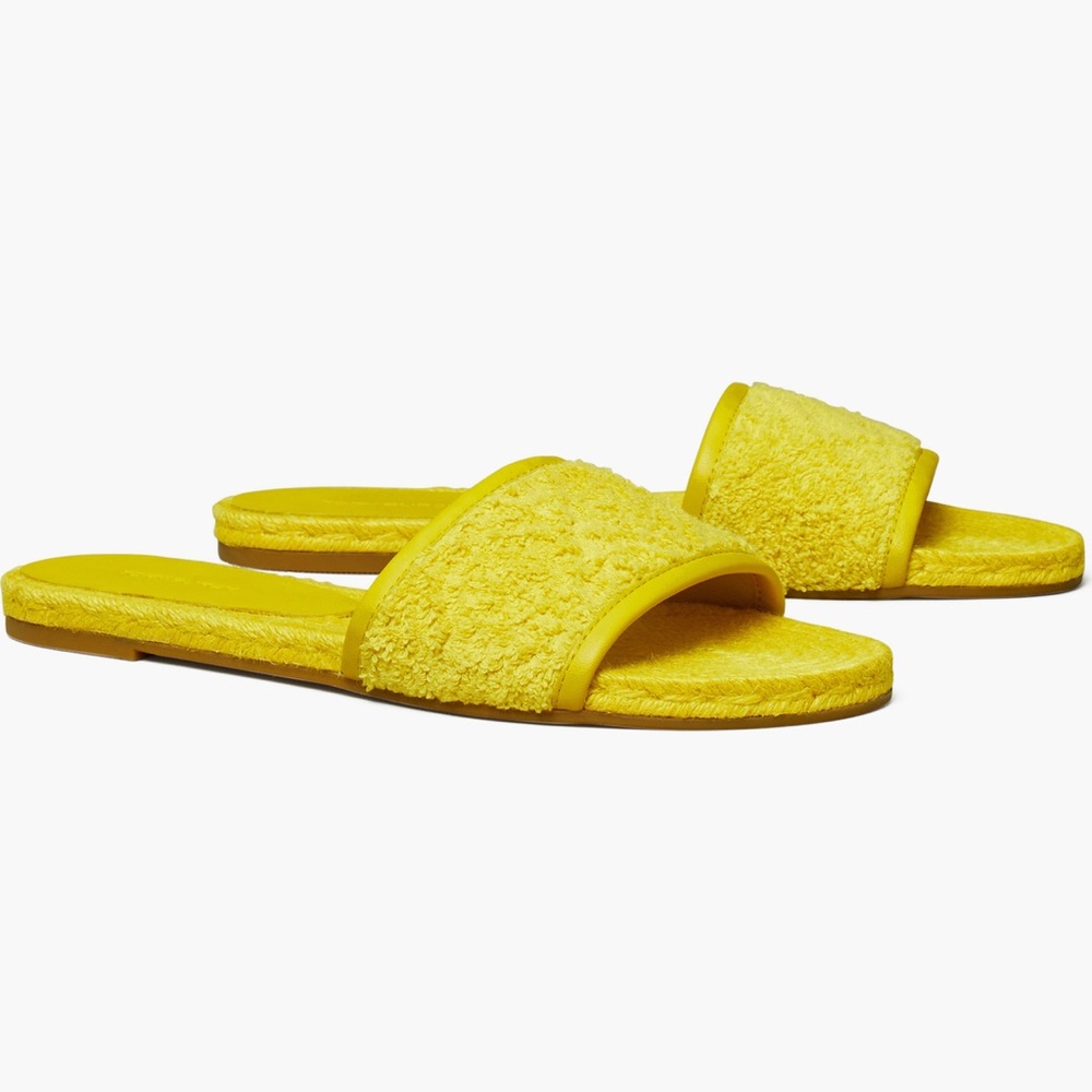 NEW Tory Burch T Monogram Espadrille Slides in Goldfinch Yellow